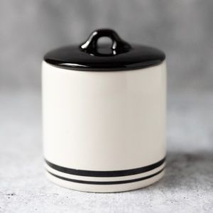 Black white stripe ceramic sugar jar canister 3" tall